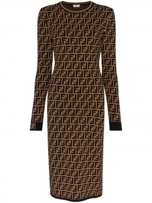 Платье миди с логотипом Fendi. Цвет: коричневый