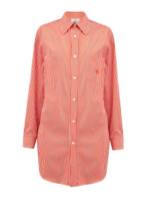 Хлопковая рубашка удлиненного кроя с принтом в полоску ETRO. Цвет: оранжевый