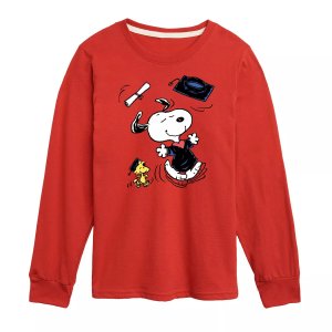 Футболка Peanuts Snoopy Woodstock для мальчиков 8–20 лет с графическим рисунком танцев выпускников , красный Licensed Character