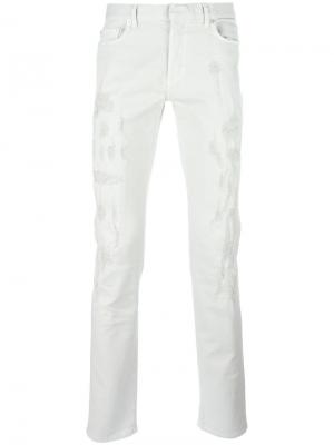 Зауженные джинсы с рваными деталями Dior Homme. Цвет: серый