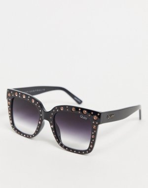 Черные солнцезащитные очки в массивной квадратной оправе со стразами Quay x Lizzo Icy-Черный Australia