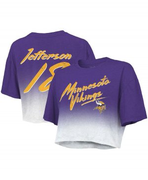 Женские нитки Justin Jefferson Пурпурно-белая футболка Minnesota Vikings Drip-Dye с именем и номером игрока, укороченная Tri-Blend Majestic