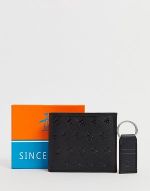 Складной бумажник и брелок для ключей Original Penguin. Цвет: черный