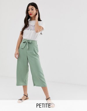Зеленые укороченные брюки с завязкой -Зеленый New Look Petite