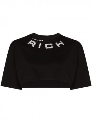 Укороченная футболка с логотипом Alessandra Rich. Цвет: черный