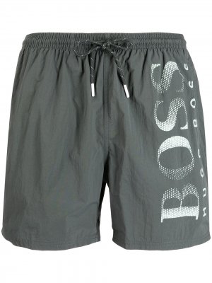 Плавки-шорты с кулиской и логотипом BOSS. Цвет: серый