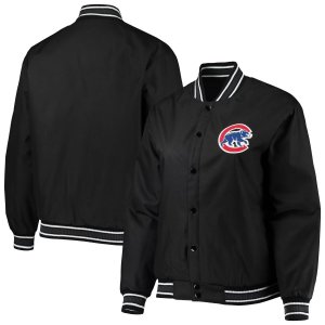 Женская куртка JH Design Black Chicago Cubs на кнопках из полиэстера большого размера Unbranded