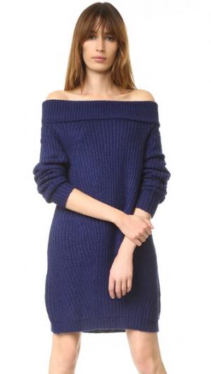Платье-свитер с открытыми плечами MLM LABEL. Цвет: темно-синий