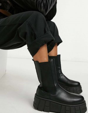 Черные брюки чинос с напуском ASOS Petite. Цвет: черный