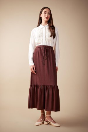 Макси-юбка из жатой ткани , коричневый DeFacto