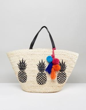 Пляжная сумка с ананасом Missguided. Цвет: бежевый