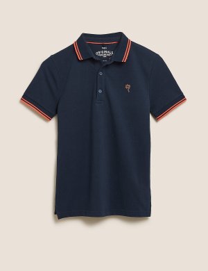 Рубашка-поло с контрастной отделкой Marks & Spencer. Цвет: темно-синий