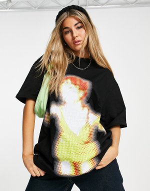 Oversized-футболка с рисунком в виде светящейся девушки -Черный Niihai