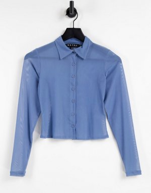 Облегающая рубашка из сетки в стиле 90-х с застежкой на пуговицы спереди -Голубой Motel