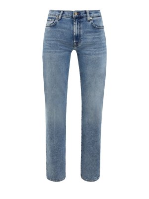 Прямые джинсы из окрашенного вручную денима Luxe Vintage 7 FOR ALL MANKIND. Цвет: голубой