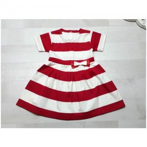 Платье для девочки в полоску,короткий рукав,размер 98,красное/белое,повседневное,трикотажное Лео. Цвет: белый/красный