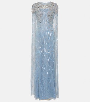 Платье-кейп, расшитое пайетками и кристаллами , синий Jenny Packham