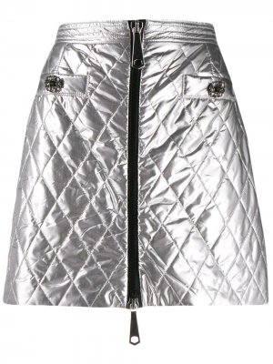 Стеганая юбка мини с эффектом металлик Pinko. Цвет: серебристый