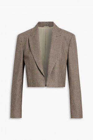 Укороченный пиджак в клетку из шерсти, шелка и льна, коричневый Brunello Cucinelli