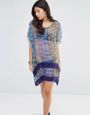 Шелковое асимметричное свободное платье с принтом Gypsy 05. Цвет: синий