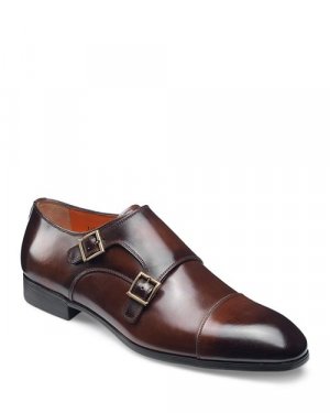 Мужские модельные туфли инков с двойной пряжкой , цвет Brown Santoni