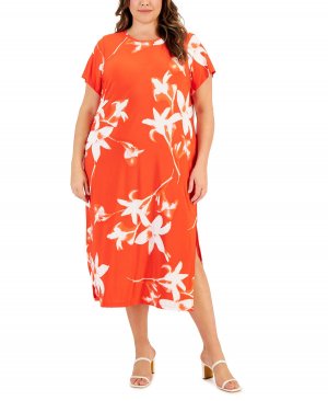 Платье миди больших размеров с цветочным принтом и боковым разрезом Calvin Klein