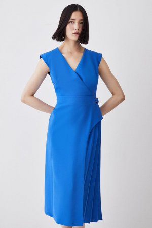 Платье миди со складками в стиле милитари , синий Karen Millen