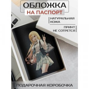 Обложка для паспорта на паспорт аниме, манга Эта фарфоровая кукла влюбилась OP02052, черный RUSSIAN HandMade. Цвет: черный