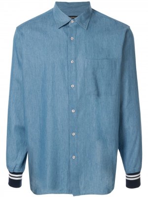 Джинсовая рубашка с отделкой в рубчик Loveless. Цвет: синий