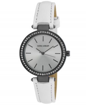 Женские часы с Т-образным ремешком и кристаллическим безелем, белый полиуретановый ремешок, 32 мм , Laura Ashley