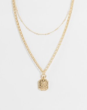 Золотистое ожерелье-цепочка с украшенной стразами подвеской -Золотистый Topshop