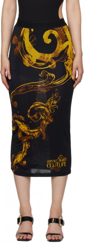Черная юбка-миди с принтом Versace Jeans Couture