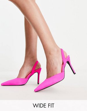 Розовые туфли на каблуке с пяткой пятке Wide Fit Glamorous