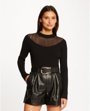 Женский свитер с длинными рукавами и прозрачной пленкой , черный Morgan. Цвет: черный