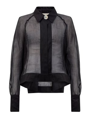 Полупрозрачная блуза из хлопкового шифона с перламутровой пуговицей GENTRYPORTOFINO. Цвет: черный