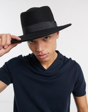 Черная шляпа из шерсти регулируемого размера с широкими полями и лентой -Черный ASOS DESIGN