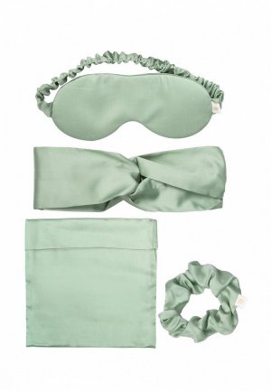 Маска для сна, повязка, резинка волос и мешок Bellehome Beauty Shiny Tropic. Цвет: зеленый