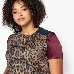 Блузка с круглым вырезом, леопардовым рисунком и короткими рукавами CASTALUNA. Цвет: леопардовый рисунок