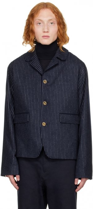 Темно-синий пиджак в тонкую полоску Thom Browne