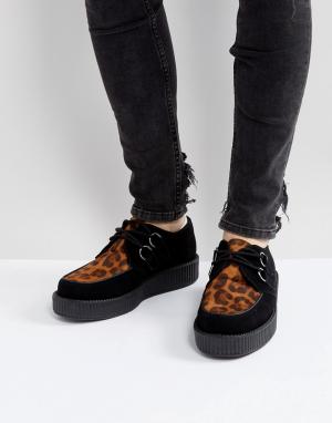 Замшевые туфли на платформе с анималистичным принтом T.U.K. Цвет: черный