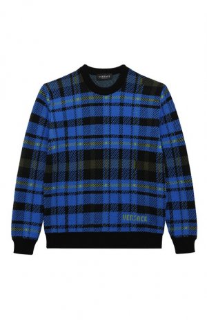 Пуловер из шерсти и хлопка Versace. Цвет: синий