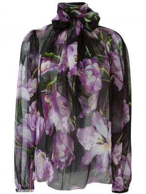 Прозрачная блузка с тюльпанами Dolce & Gabbana. Цвет: чёрный