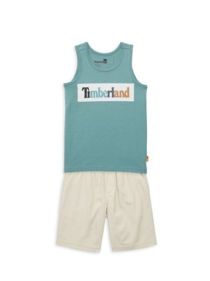 Комплект из двух предметов: футболка с рисунком мышц и шорты логотипом для мальчика , зеленый Timberland