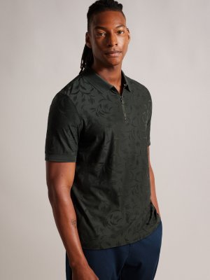 Рубашка-поло с молнией и короткими рукавами , темно-зеленая Ted Baker