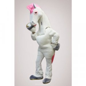 Костюм Лошадь - ростовая кукла белая с розовой гривой, размер от 44 до 52 Россия. Цвет: розовый/белый