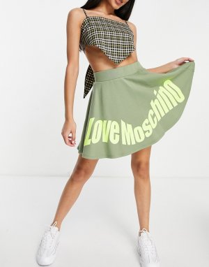 Расклешенная зеленая юбка мини с логотипом -Зеленый цвет Love Moschino