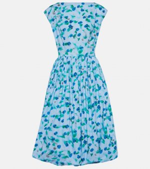 Платье миди из хлопкового поплина с цветочным принтом , синий Marni