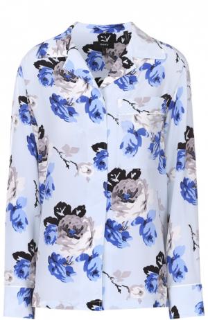 Шелковая блуза в пижамном стиле с цветочным принтом Theory. Цвет: разноцветный