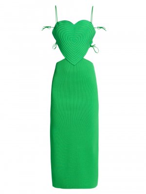 Трикотажное платье-миди в рубчик с сердечками MACH & MACH, зеленый