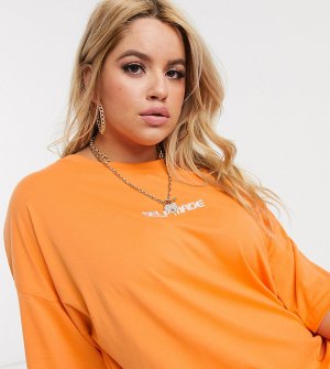 Платье-футболка в стиле oversized с вышивкой -Оранжевый Public Desire Curve
